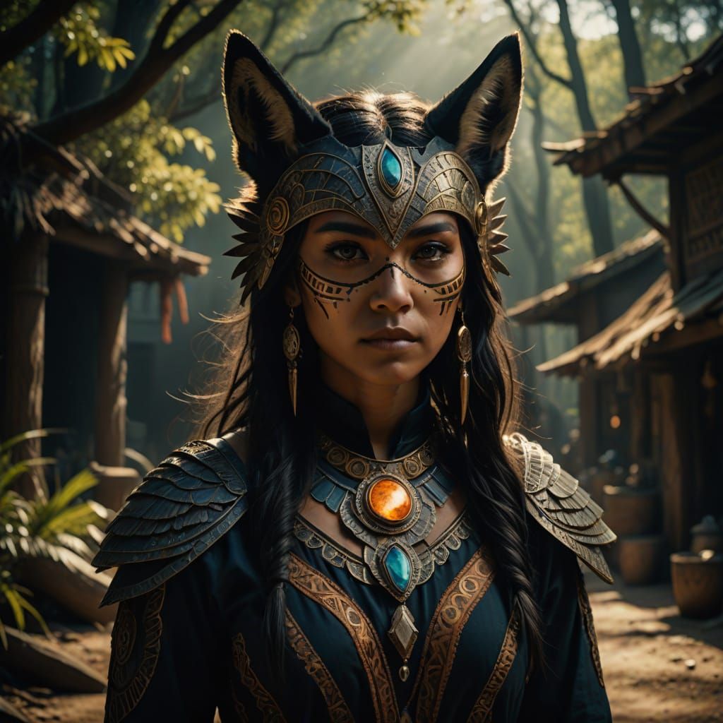 Native American Woman as Jackal Shaman Superhero