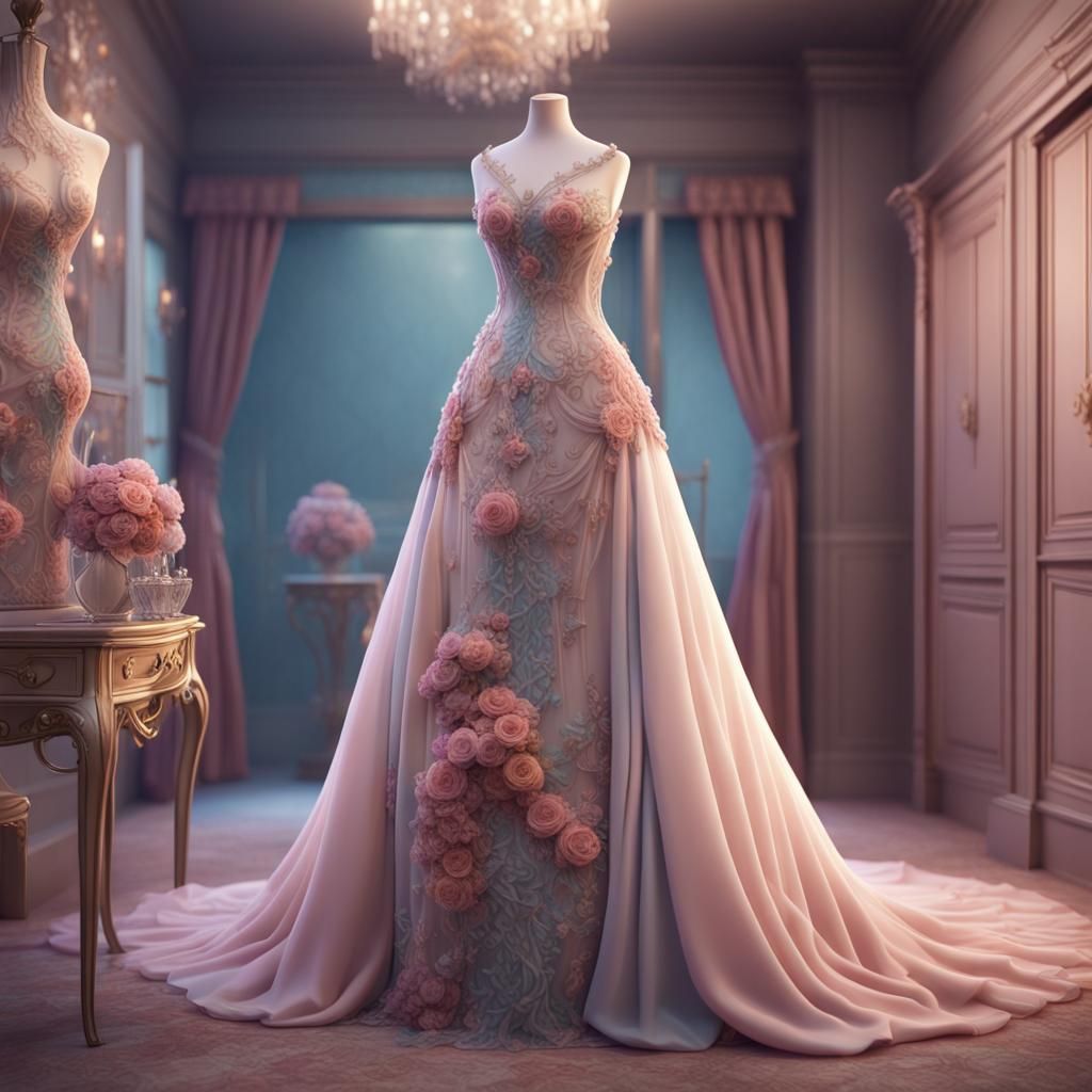Pastel Wedding Dress with Diamonds as Matte Painting