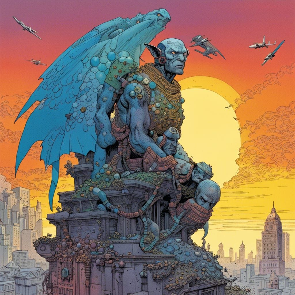 Cyborg Gargoyle Artwork in Graffiti Style