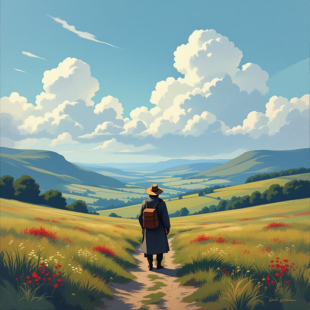Serene Landscape with Lone Traveler