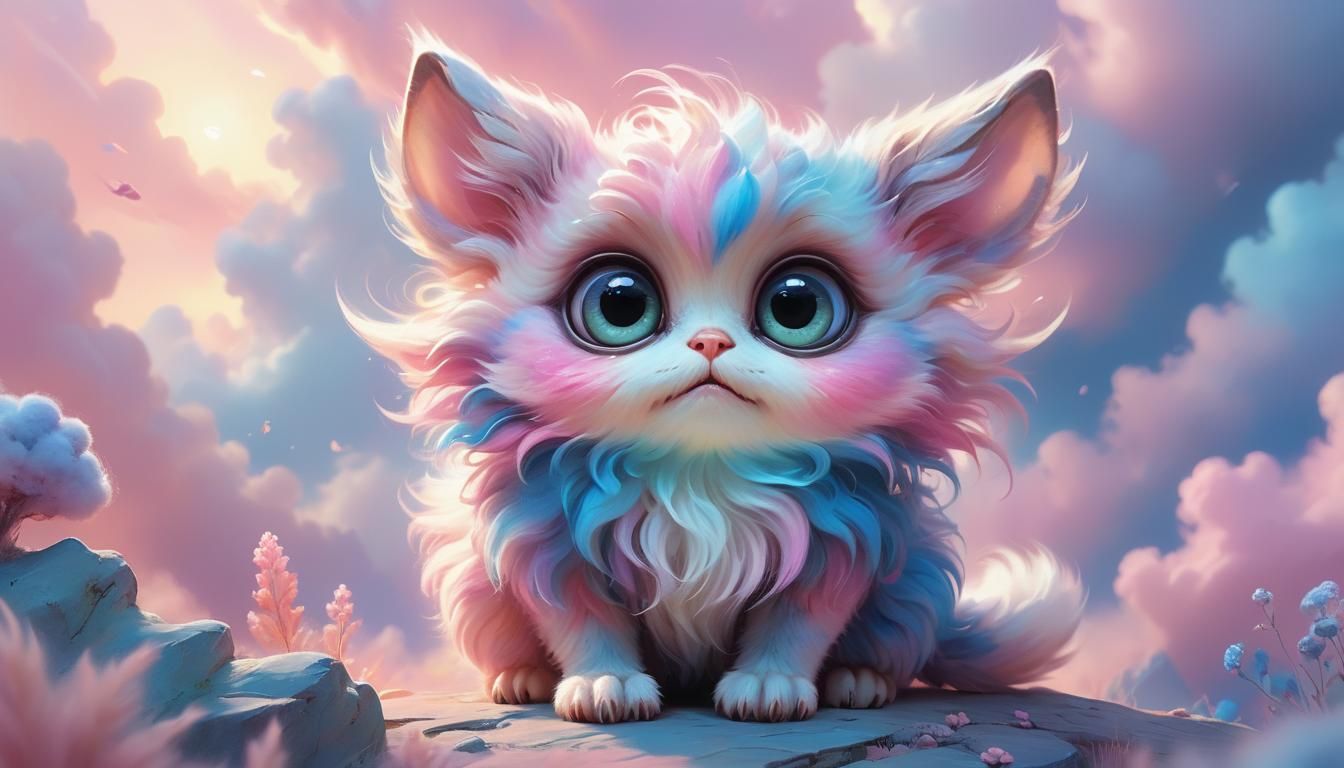 Dreamlike Fluffy Creature in a Pastel Landscape