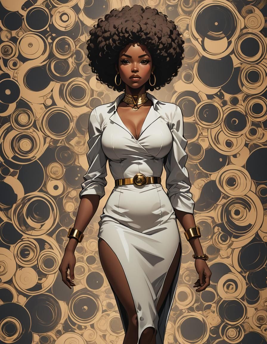 Elegant African American Woman in Anime Style