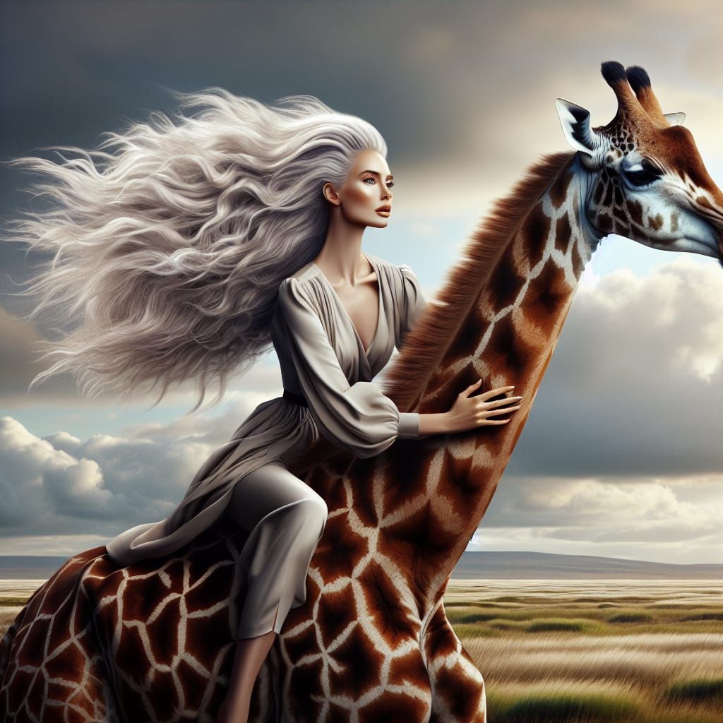 Woman Rides Giraffe Across African Plains