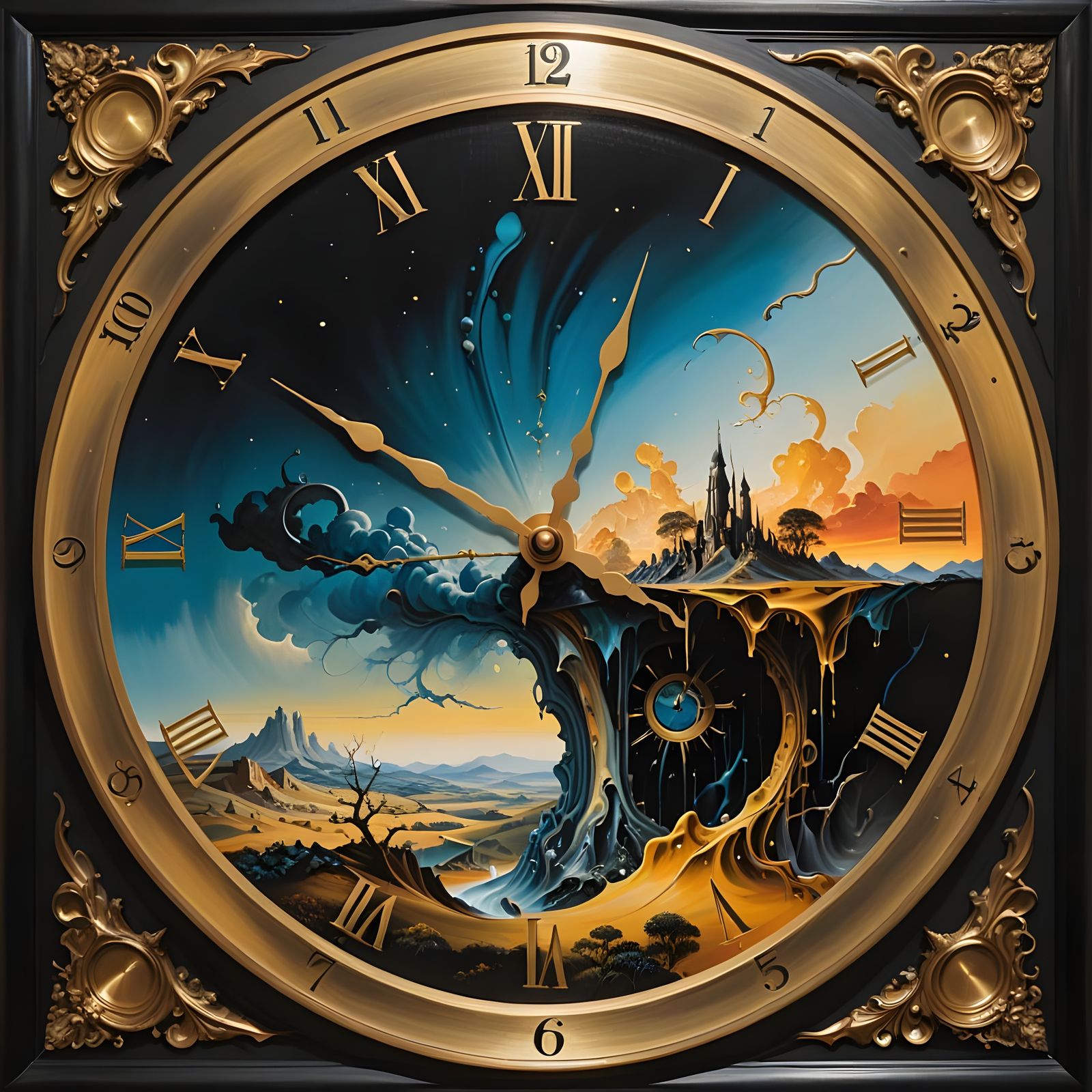 Surreal Clockscape Melting in Timeless Art