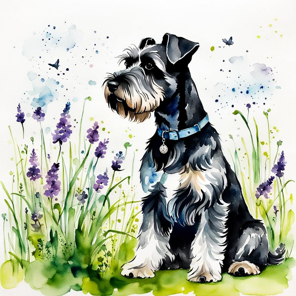 Girl with Schnauzer on Hill in Alcohol Ink Style