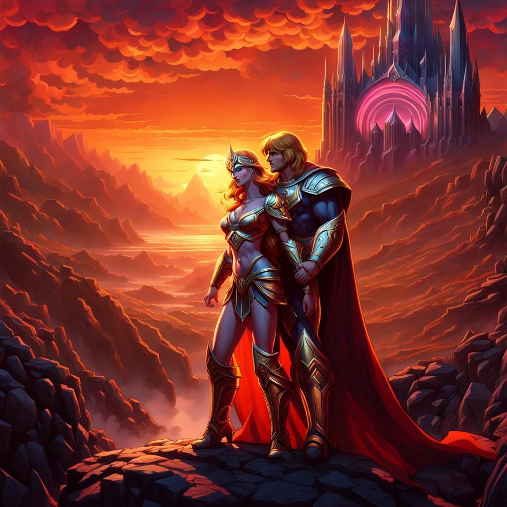 Gothic Art Deco He-Man and Teela Sunset