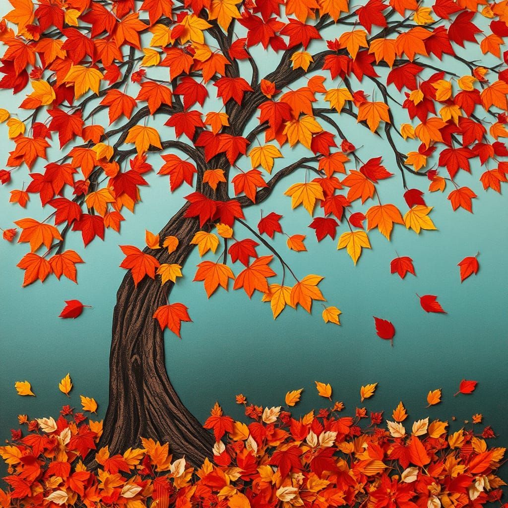 Autumn Paper Collage Tree in Collage Art Style