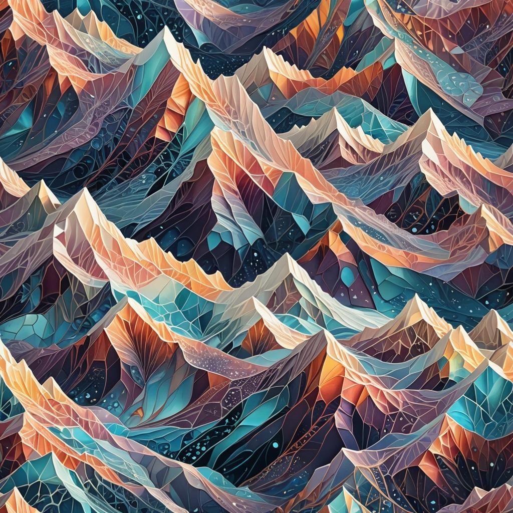 Luminous Ice Mountain in Abstract Vector Style