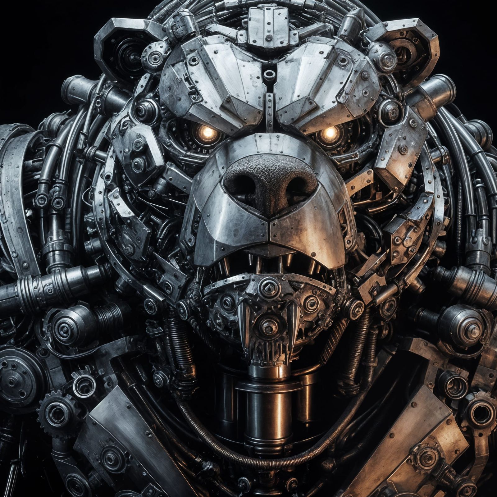 Cyberpunk Steam Bear in Intense Gaze