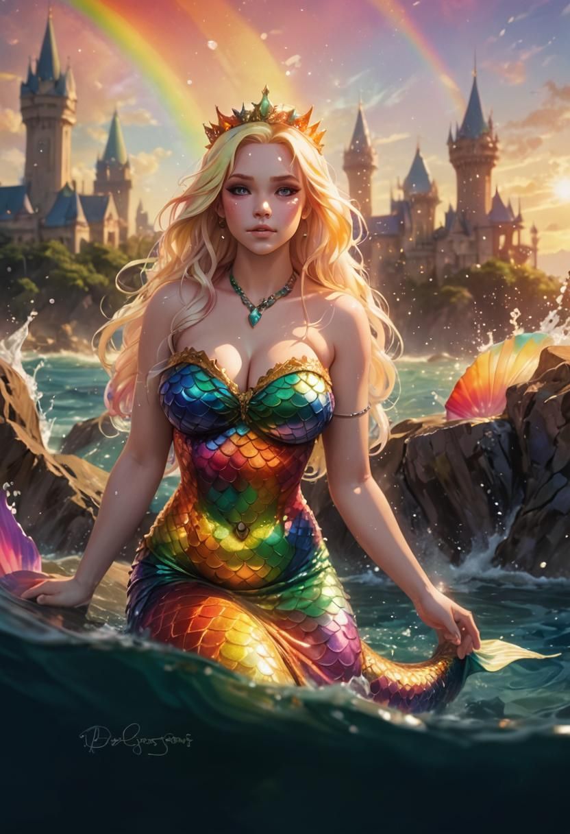 Anime Mermaid Queen in Underwater Metropolis