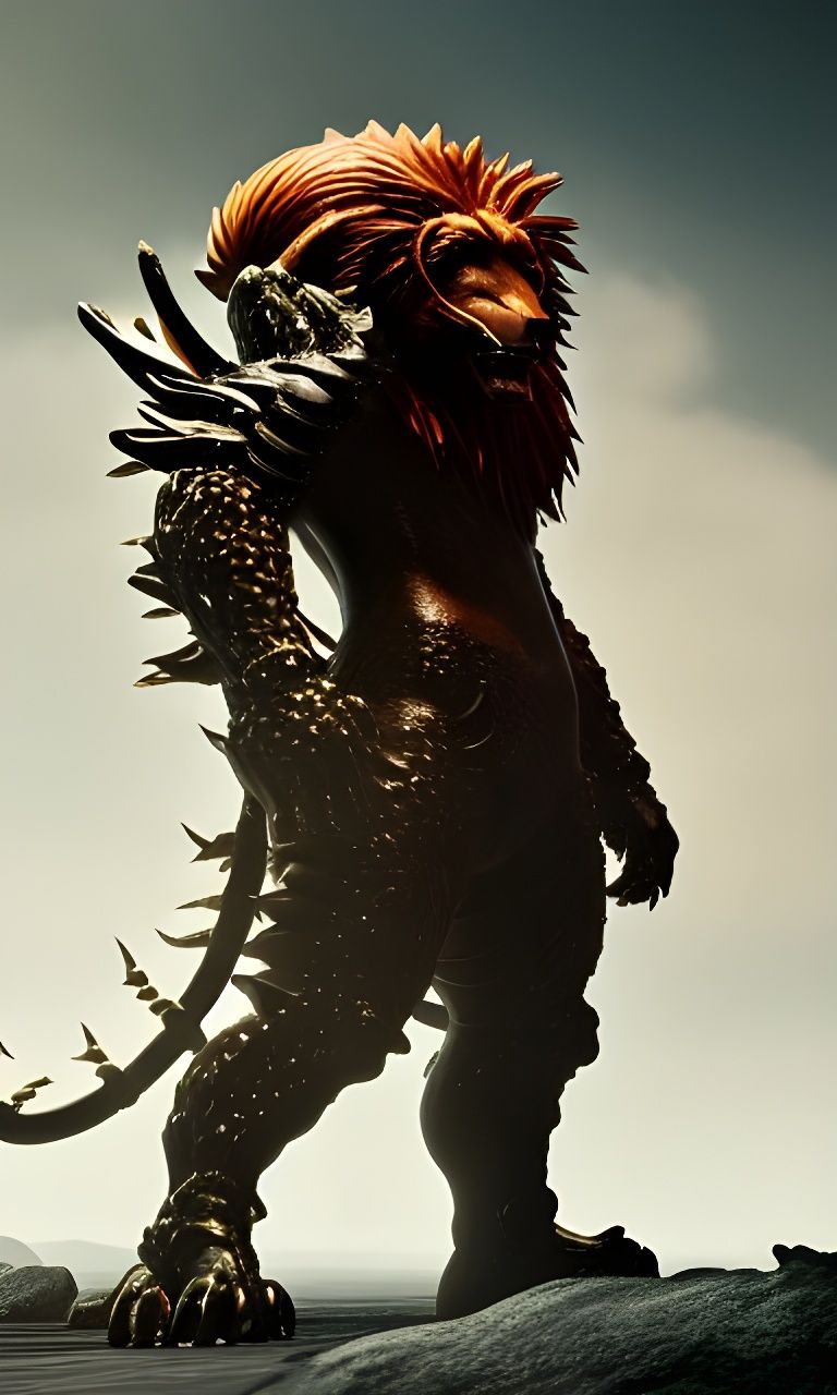 Cybernetic Lion Raid Boss in Fantasy Setting