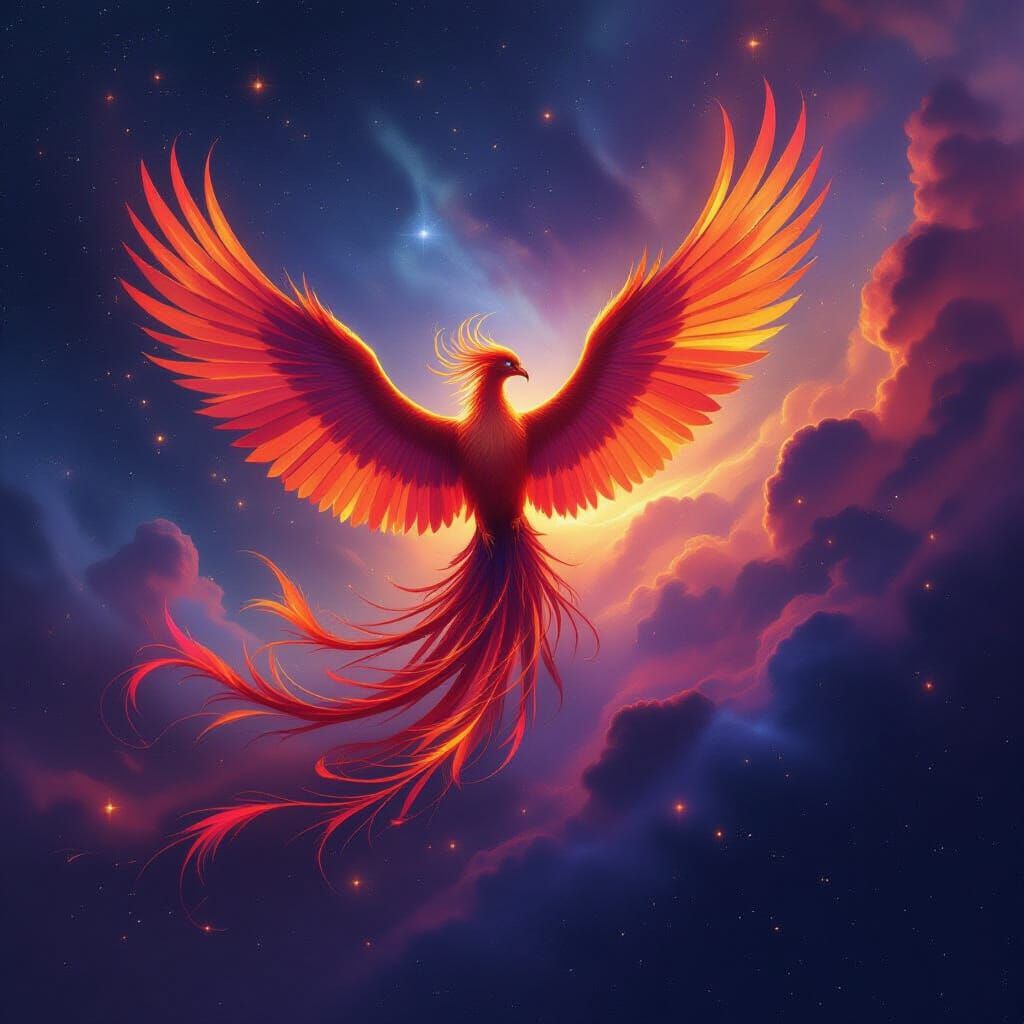 Majestic Phoenix Rising From Cosmic Nebula