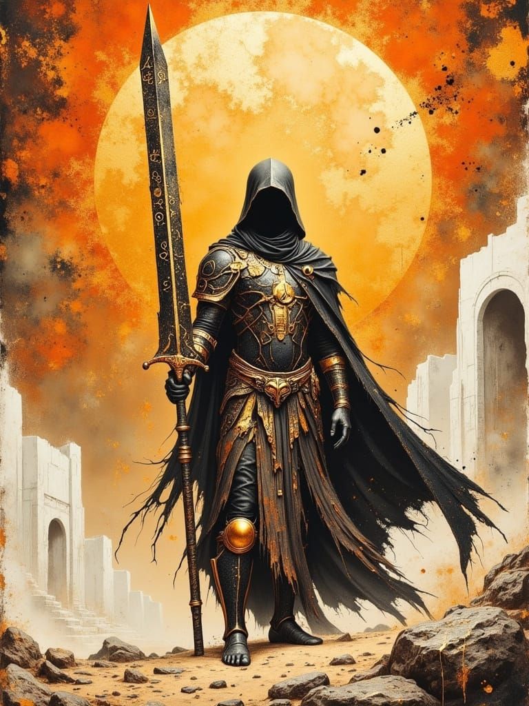 Ancient Warrior in Shattered Armor with Sword