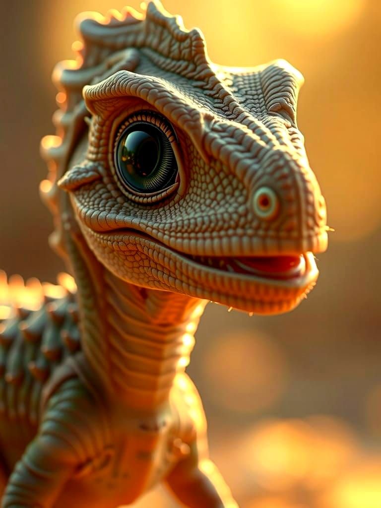 Whimsical Baby Raptor Basks in Sunlit Serenity