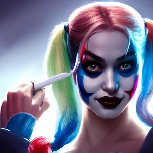 Harley Quinn Portrait in Artgerm and Mucha Style