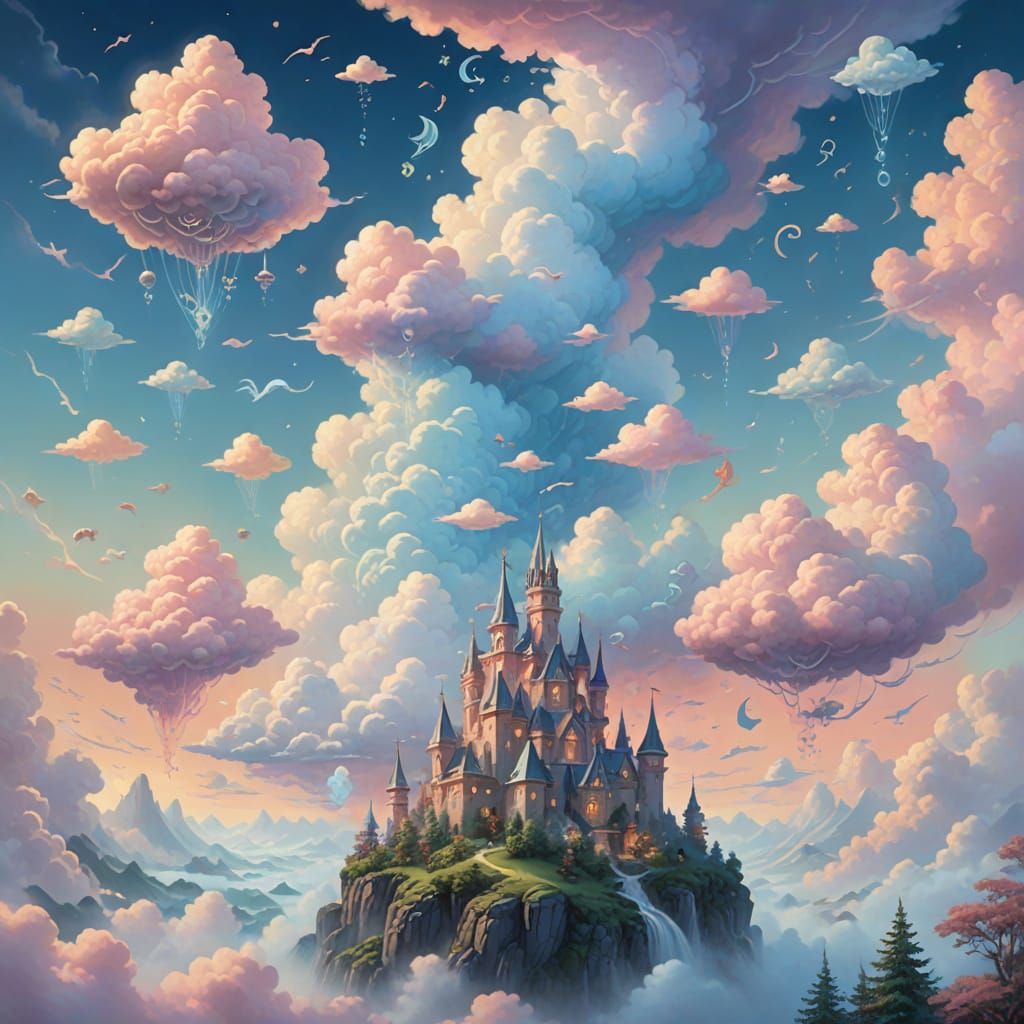 Ethereal Fantasy Castle in Pastel Sky