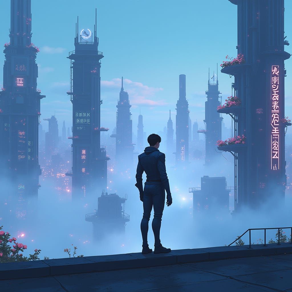 Cyberpunk Cityscape with Bioluminescent Skyscrapers