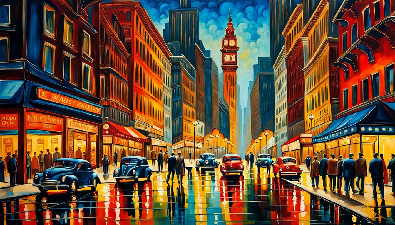 Vibrant Abstract Cityscape in Digital Illustration Style