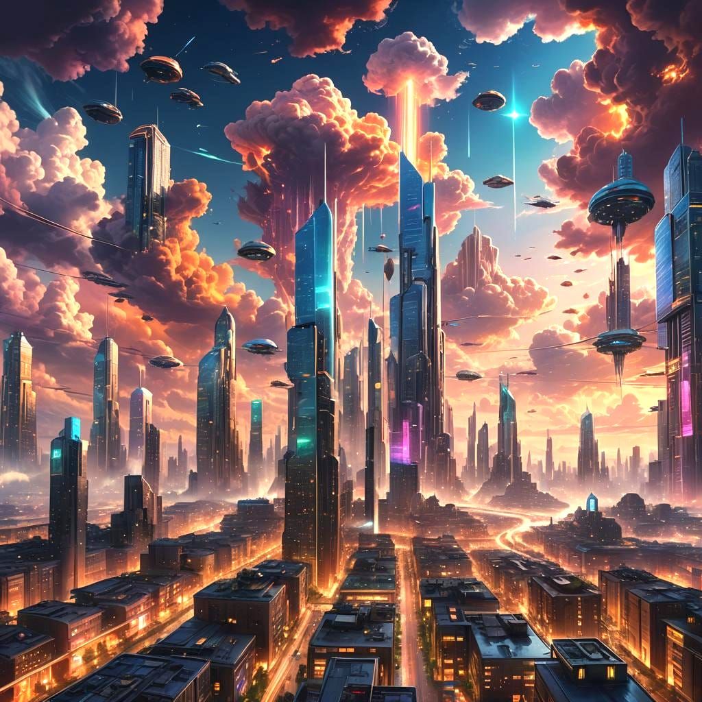 Futuristic Holographic City Powered by Renewable Energy