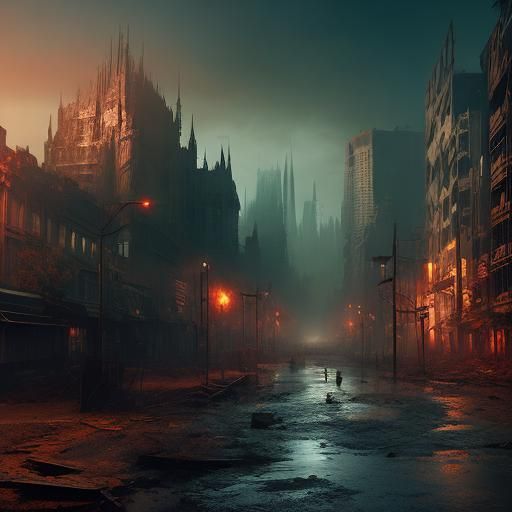 Menacing Pitbull in Dark Fantasy Landscape