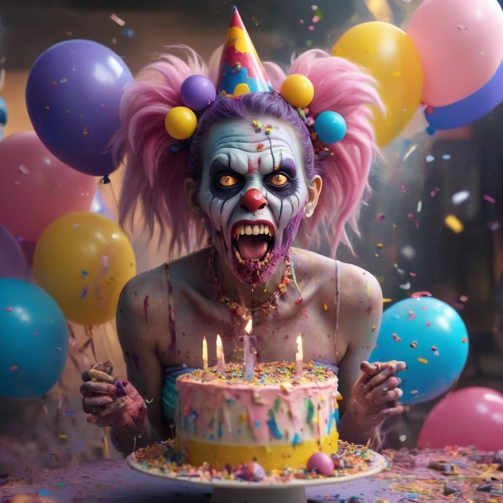 Zombie Clown Emerges from Birthday Cake