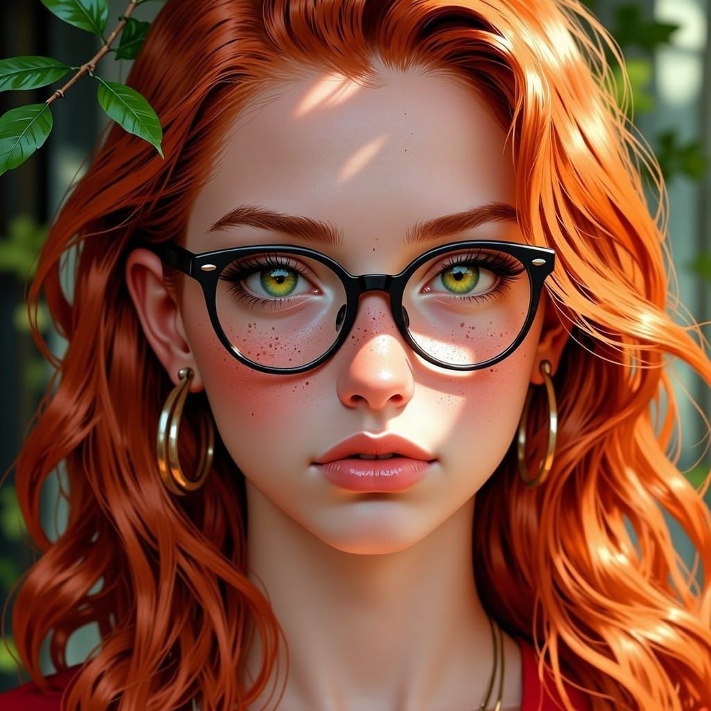 Smiling Redhead Woman with Glasses and Freckles