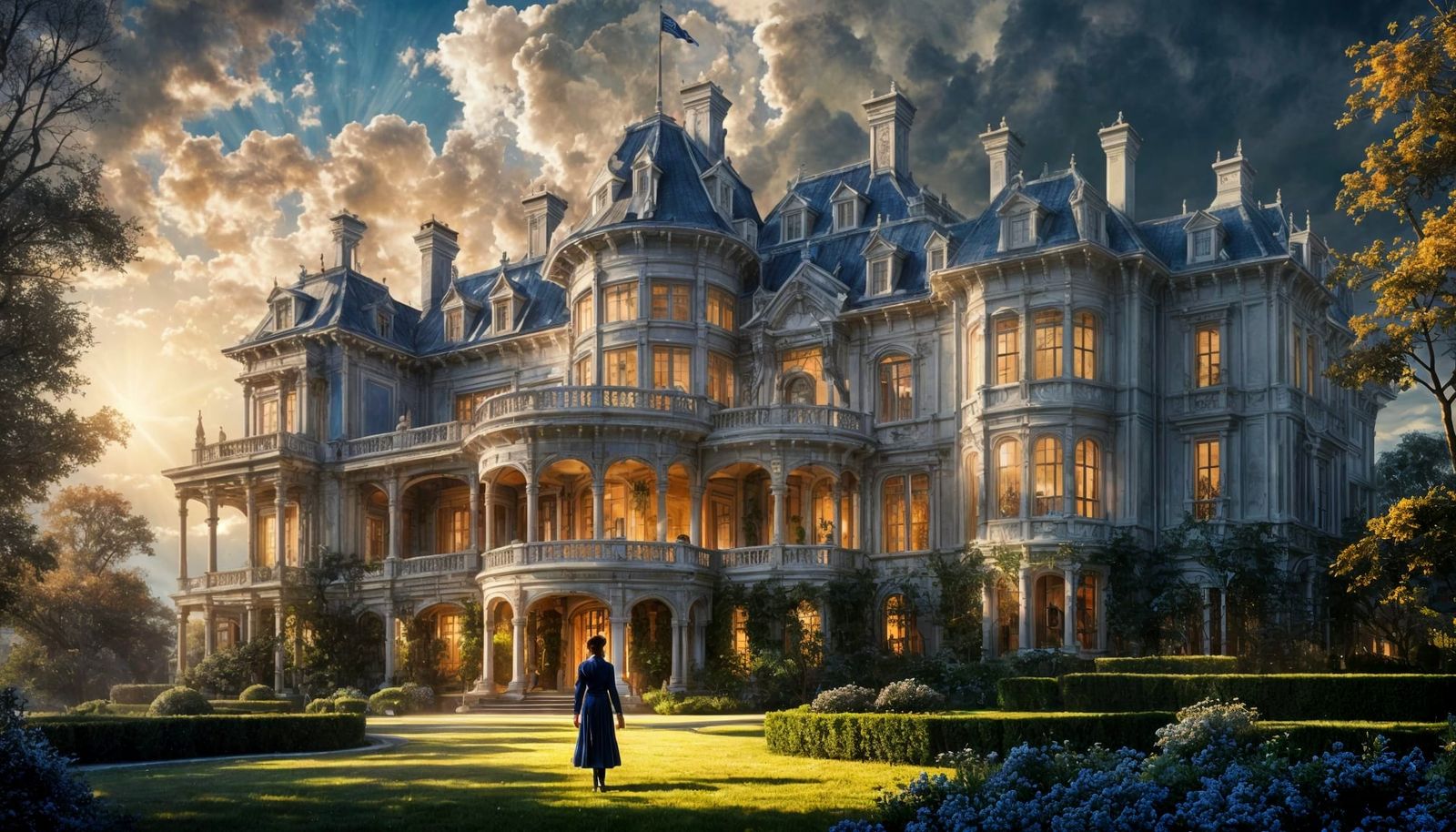 Sci-Fi Robot Butler Overseeing Mansion in God Rays