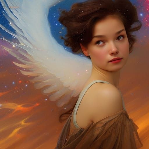 Angel Falling Through Space: Hyperdetailed Artstation Portra...