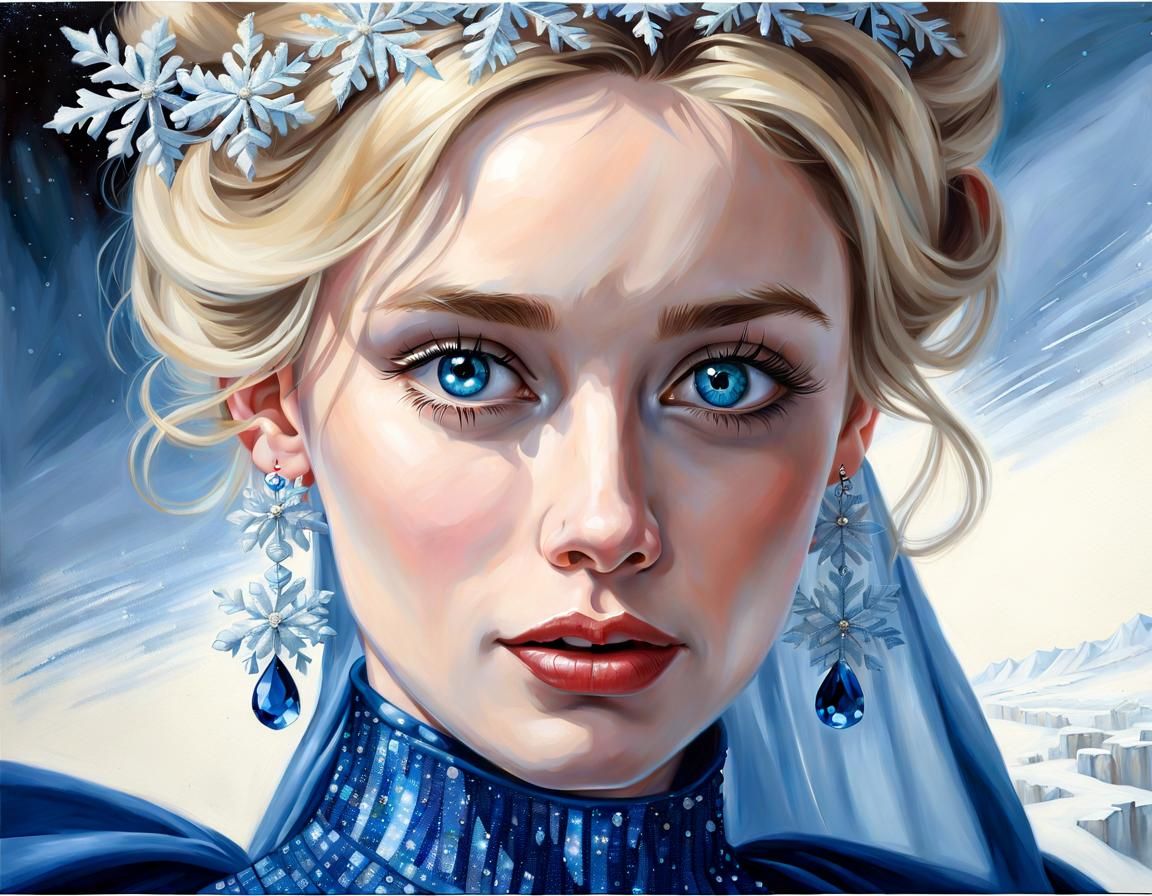 Photorealistic Winter Woman in Shimmering Ballgown