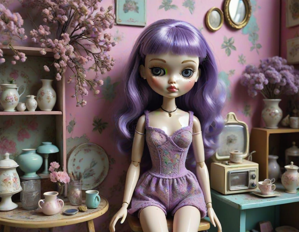 Cyberpunk Mountain Range with Blossoms and Meadows