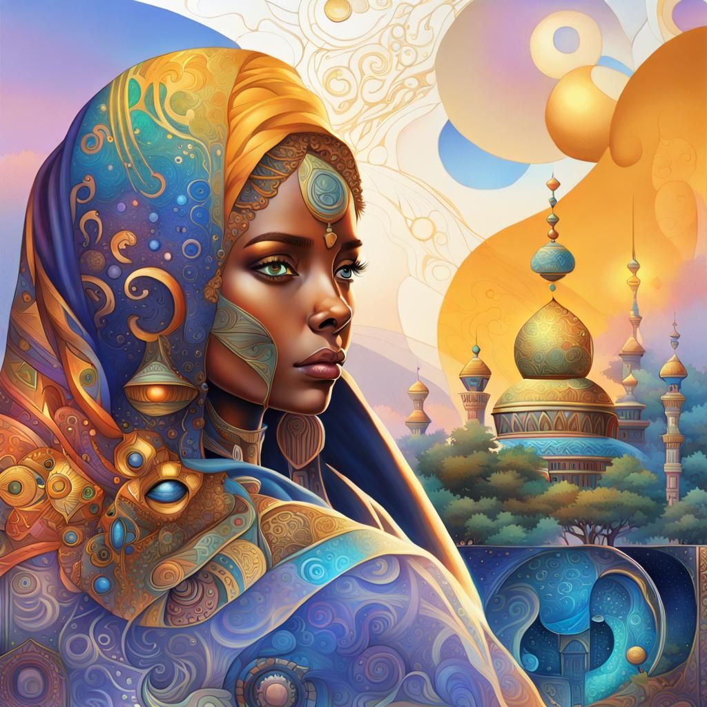 Arabian Beauty in Mystical Colors, Hyperdetailed Art