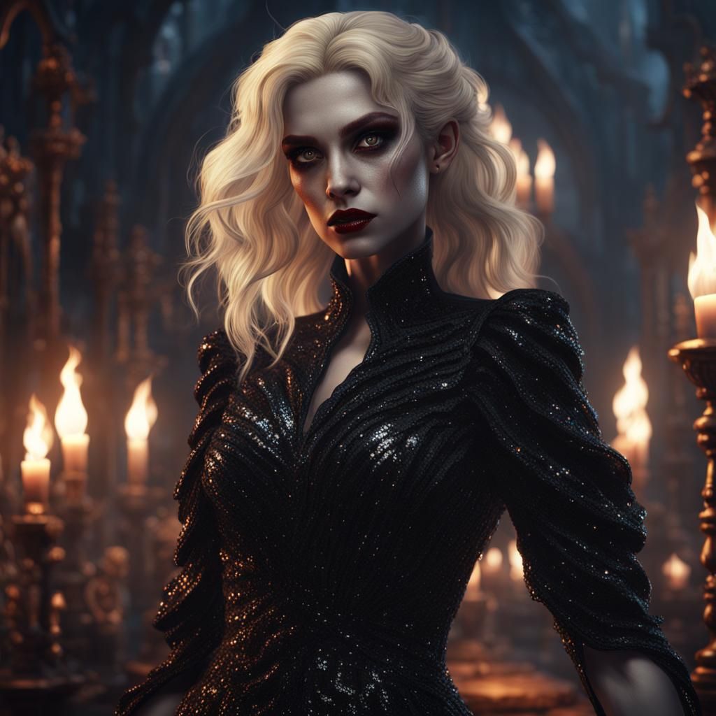 Blonde Vampire in Sequin Dress: Fantasy Art