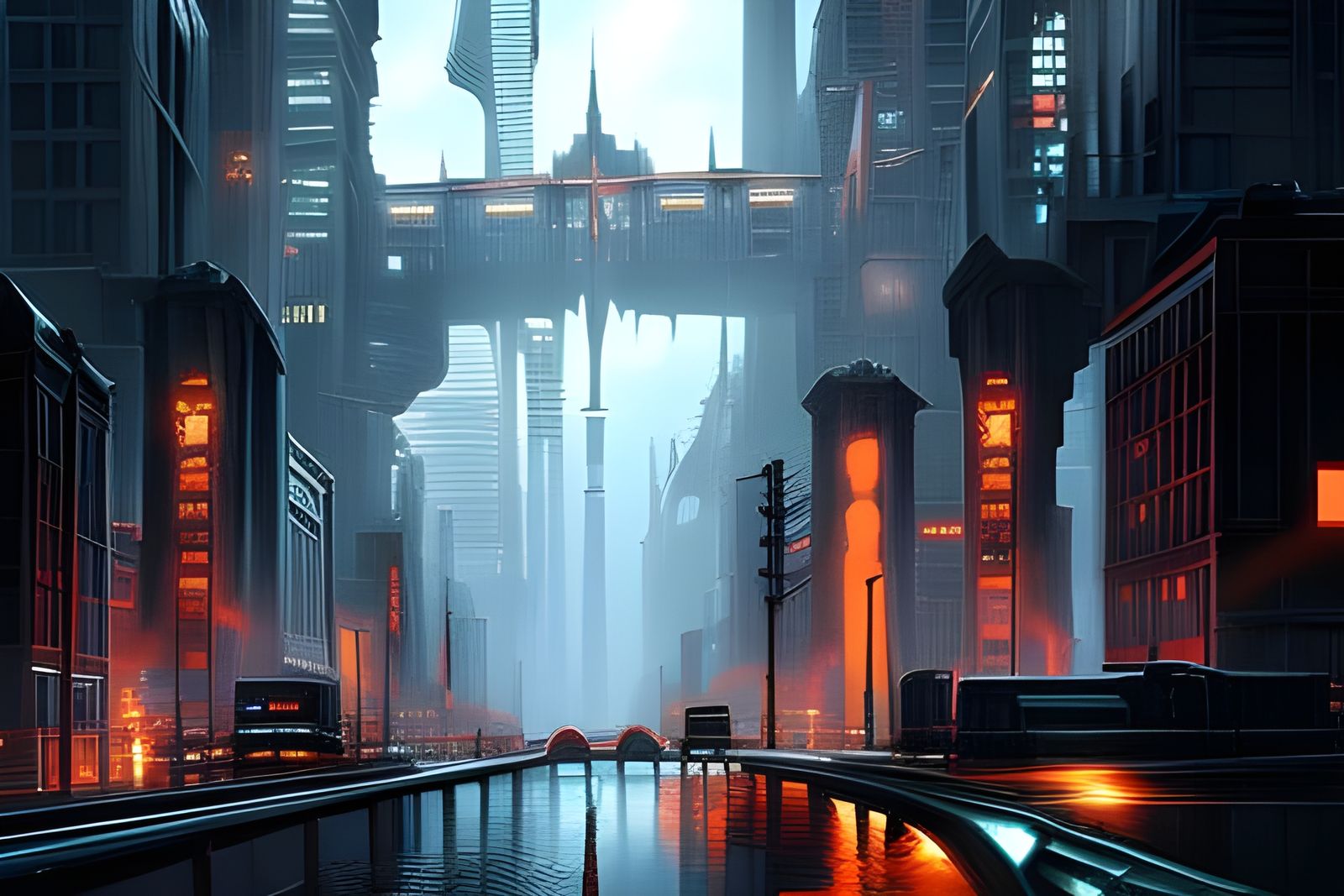 Film Noir Cyberpunk City in Style of James Clyne