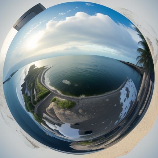 Panoramic Beach Scene in Stunning Fisheye Perspective