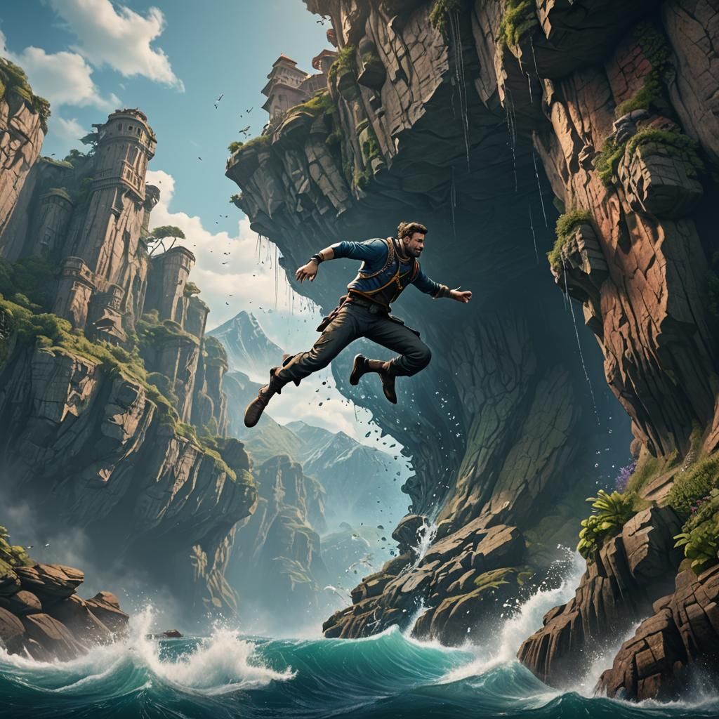 Cliff Diver Meets Sea Serpent: Detailed Matte Painting