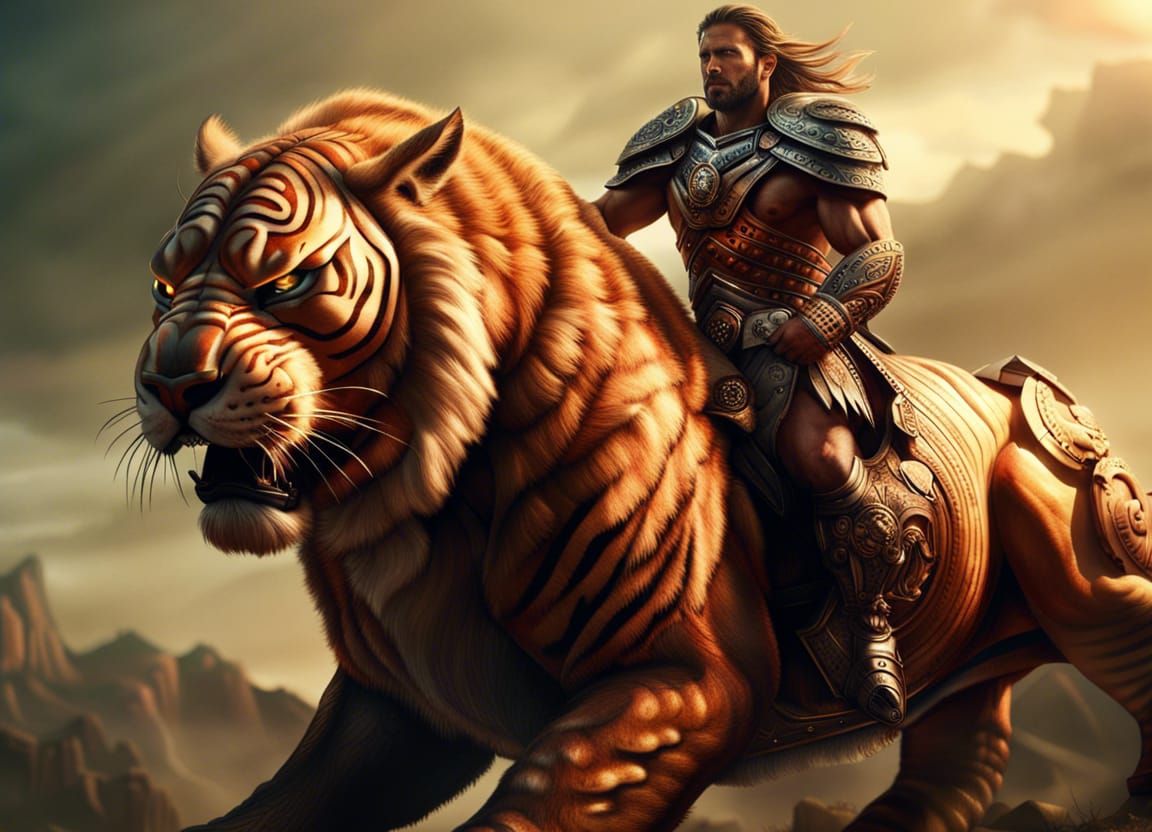 Warrior Rides a Liger: Epic Digital Painting