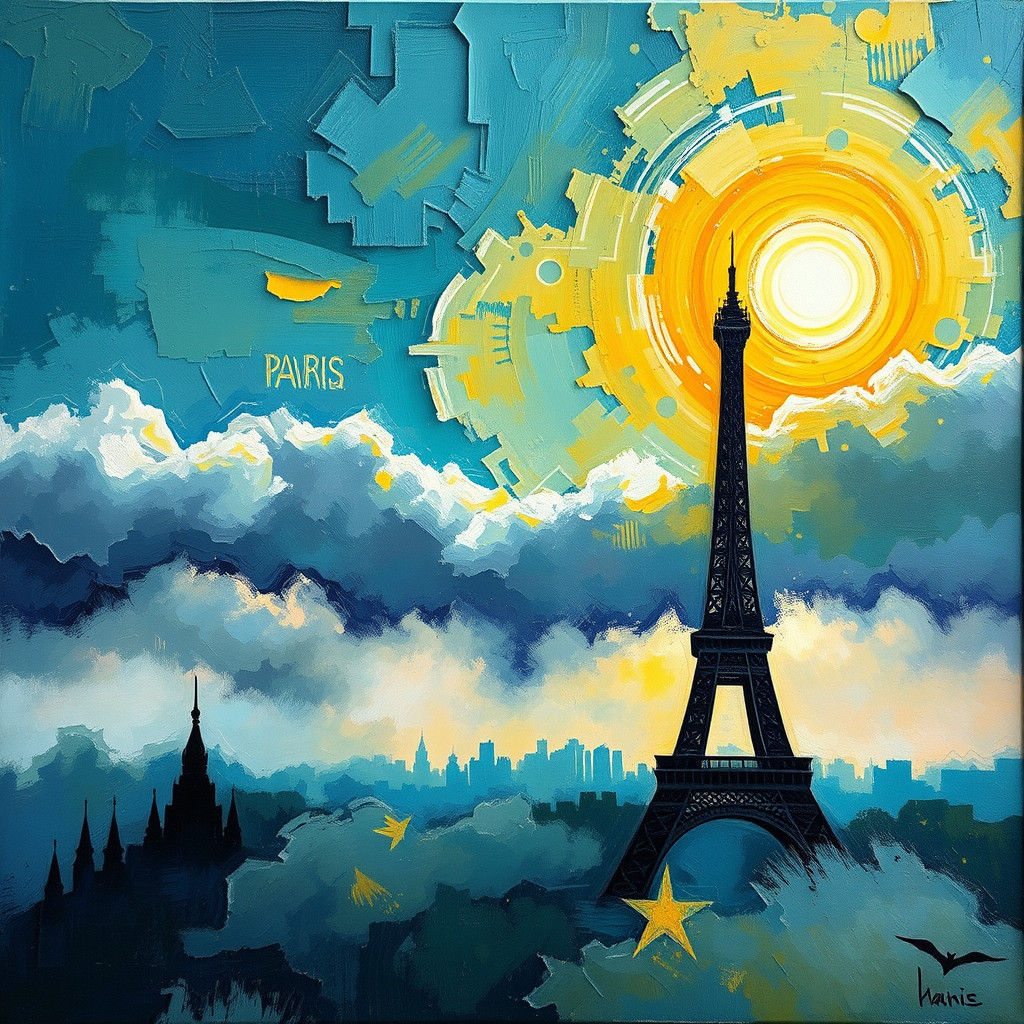 Disneyland Paris Skyline in Expressionist Oil Painting