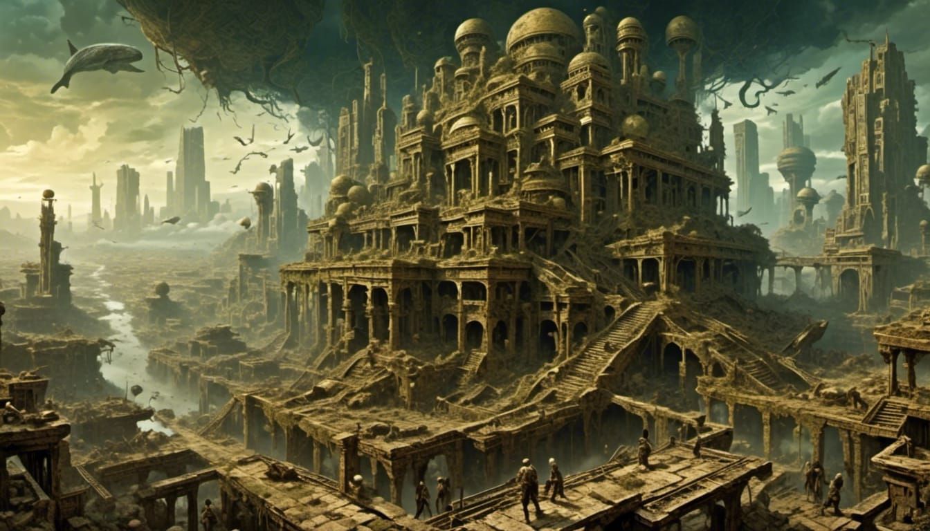 Centipede-Covered Biomechanical Babylonian City