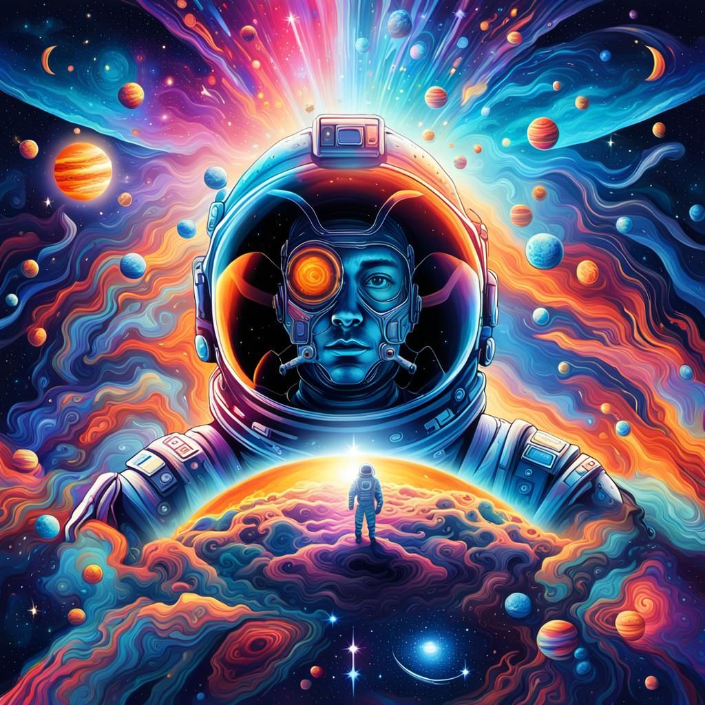 Astronaut in Spaceship Near Ringed Planet