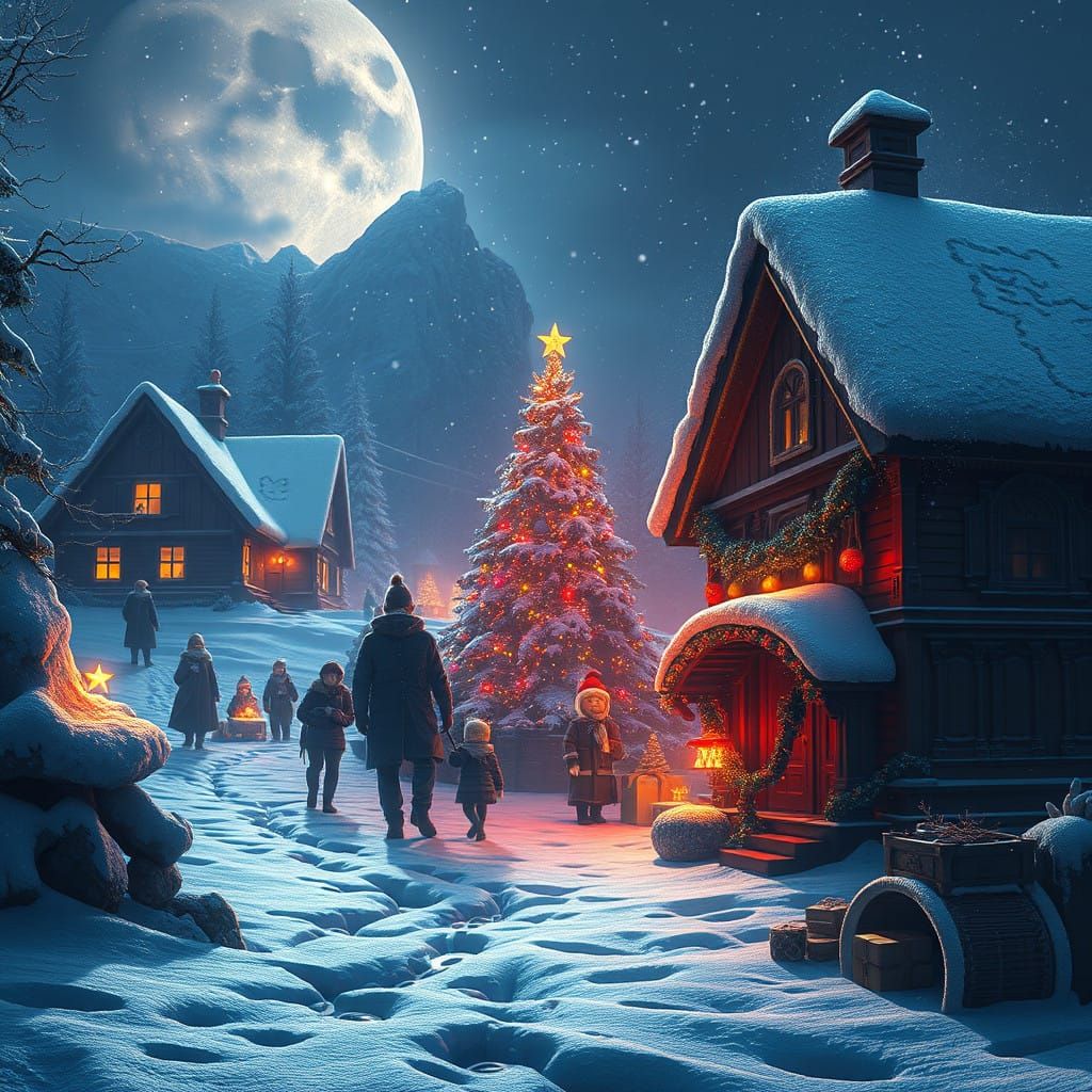 Festive Fantasy Christmas Scene in Vibrant Colors