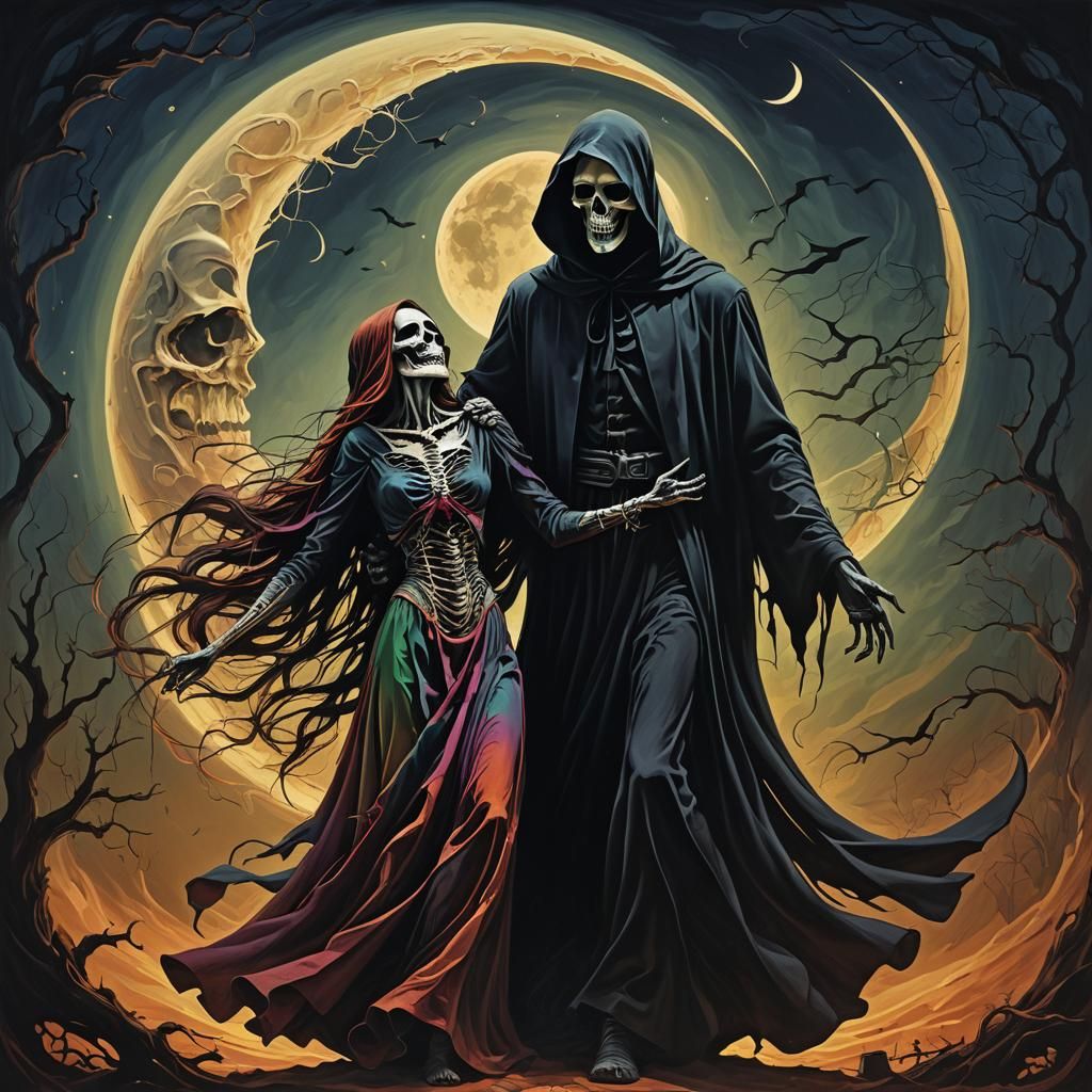 Grim Reaper's Dance: Surreal Digital Art