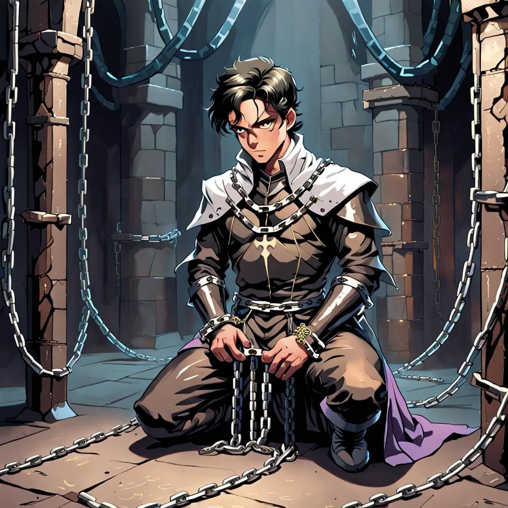 Captive Prince Kneeling in a Dungeon