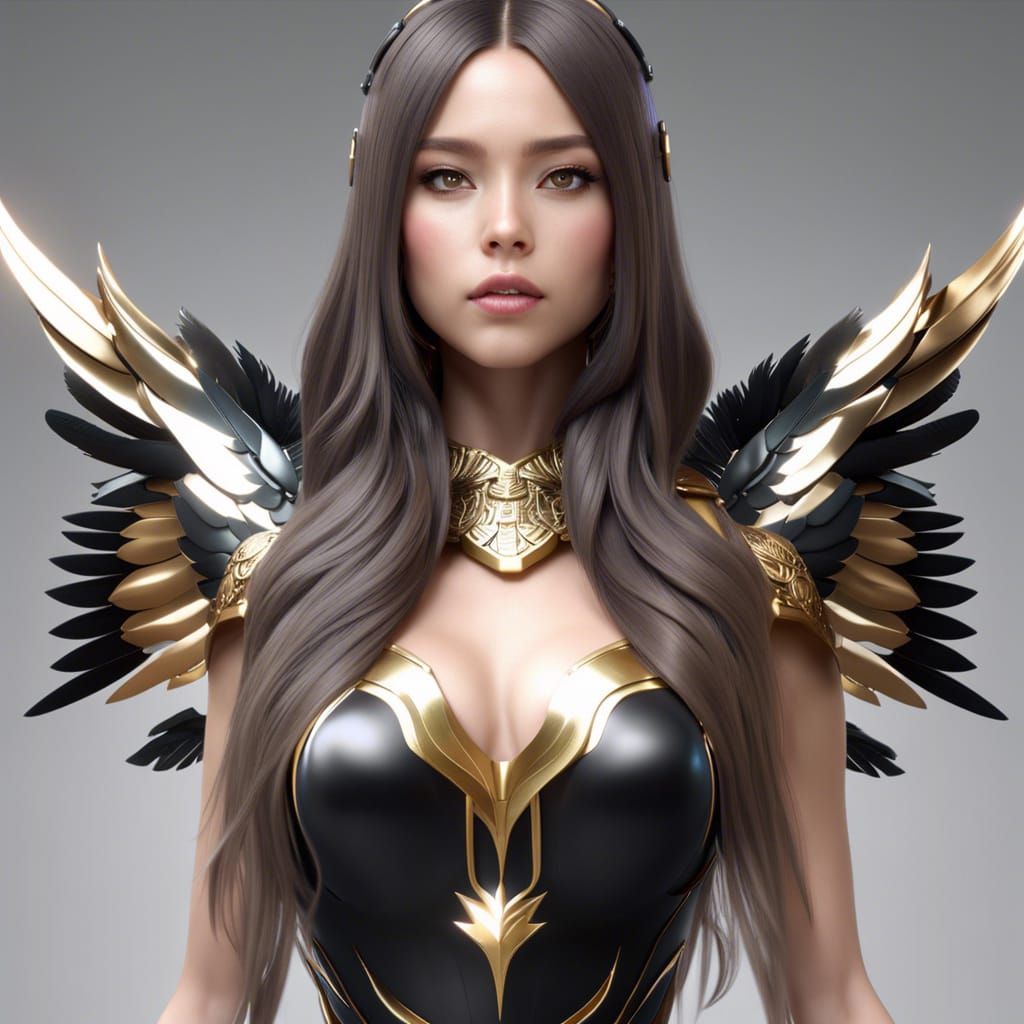 Armored Angel Girl with Golden Wings in Sci-Fi Style