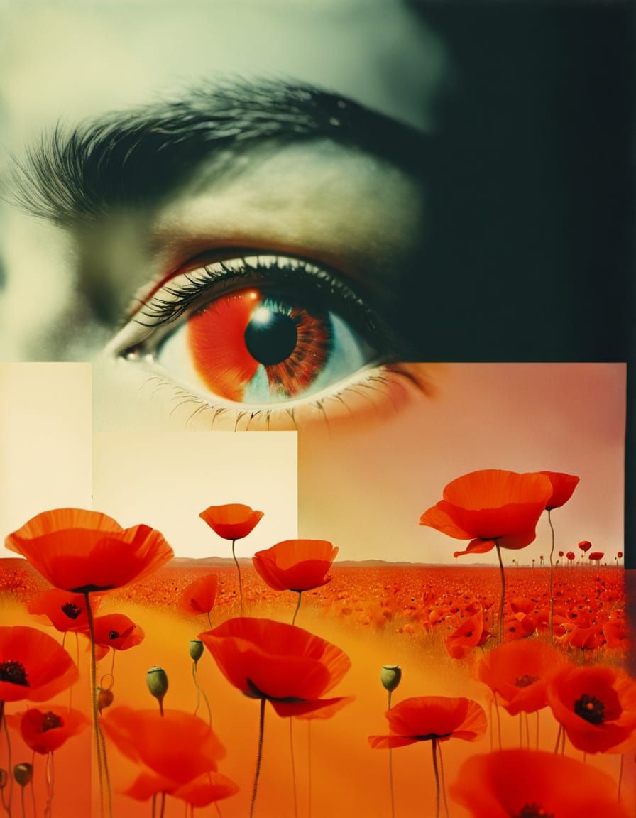 Surreal Eye Over Poppies Collage
