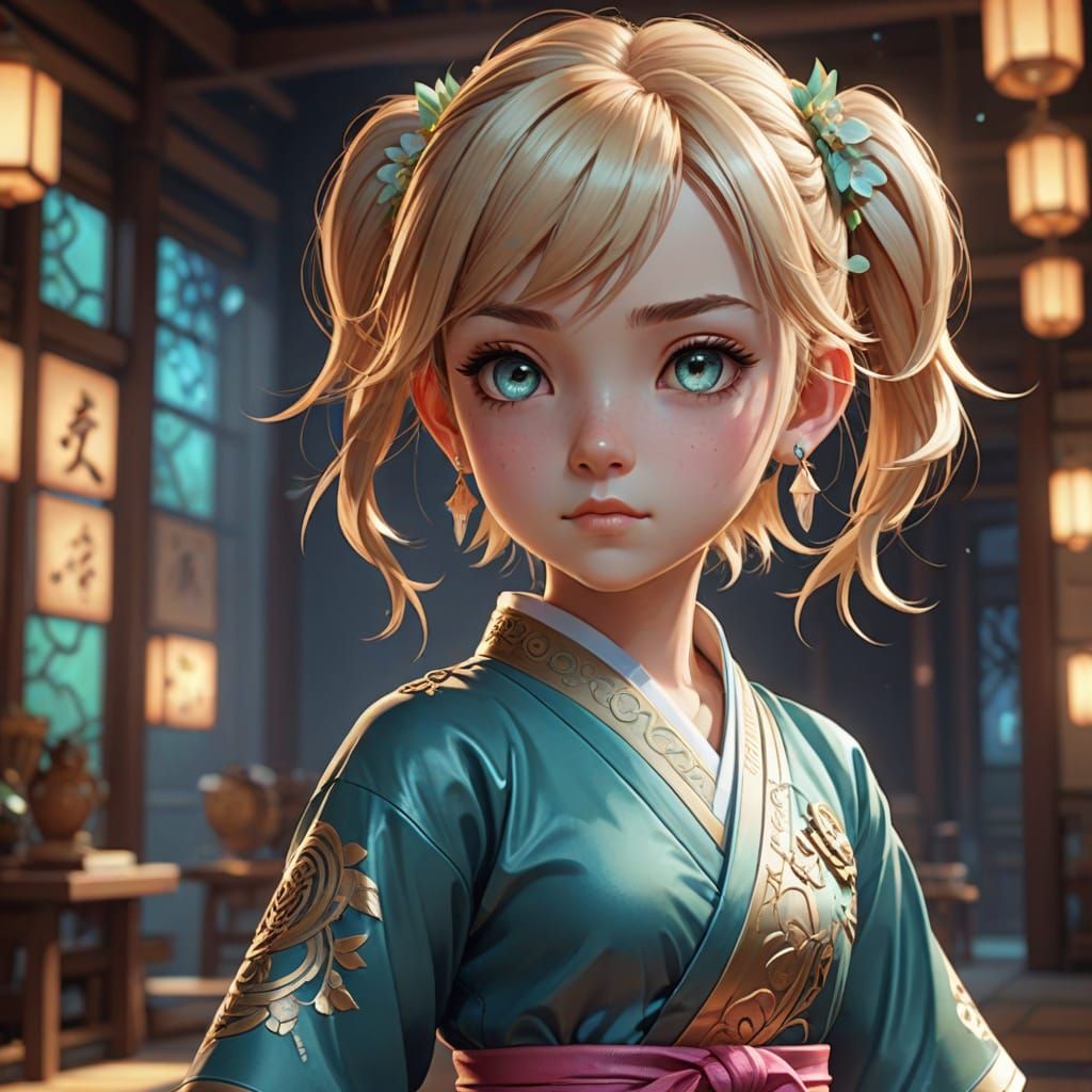 Anime Child in Karate Pose, 3D Render