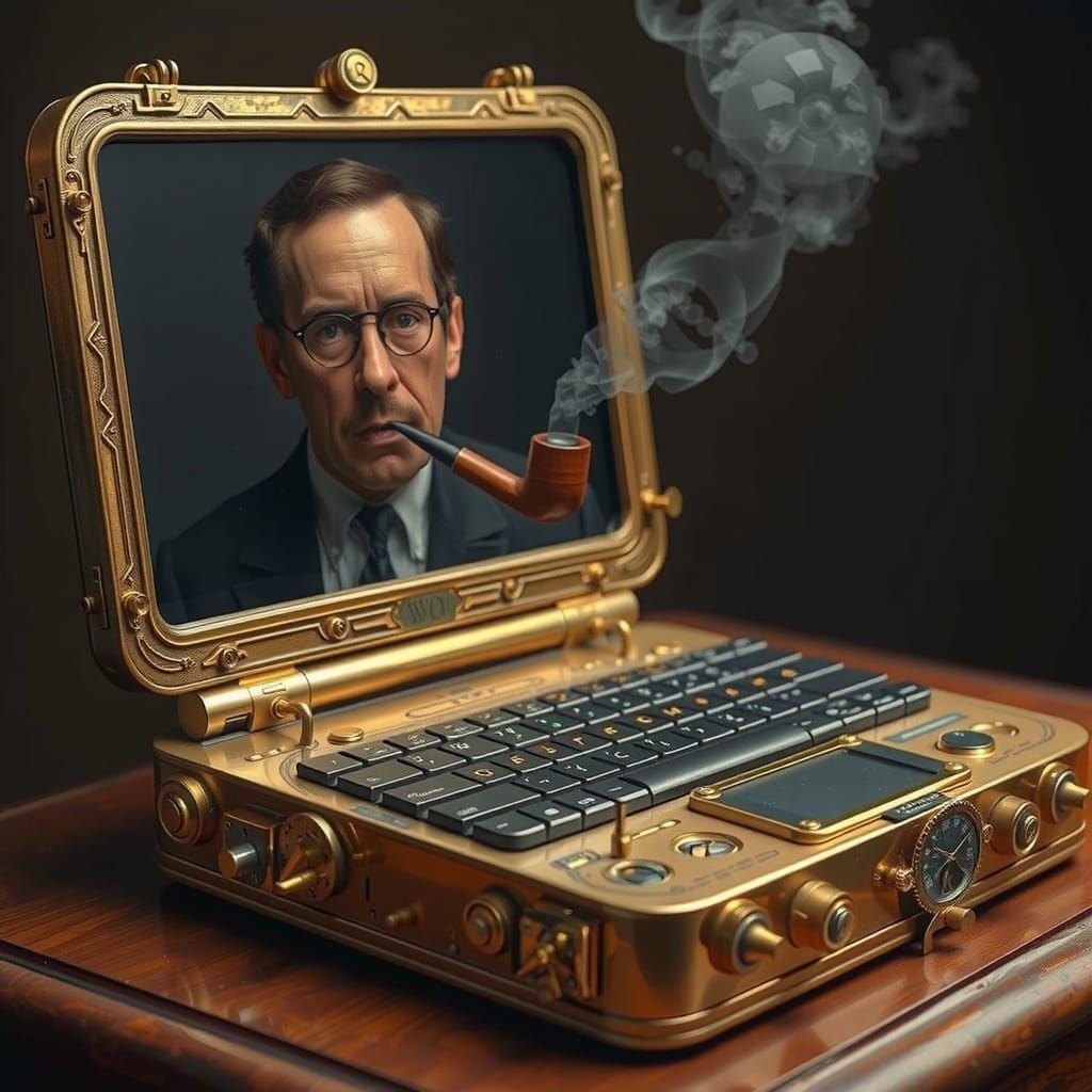 Elegant Brass Laptop Computer in Steampunk Style