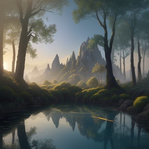 Fantasy Valley at Sunset with Venetian Glass Nature