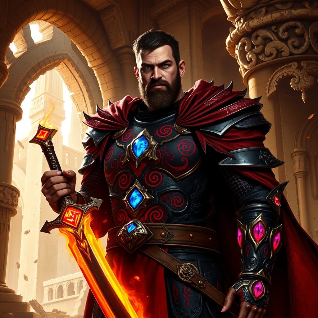 Dragonborn Emperor in Ancient Ruins, Cyberpunk Fantasy Style