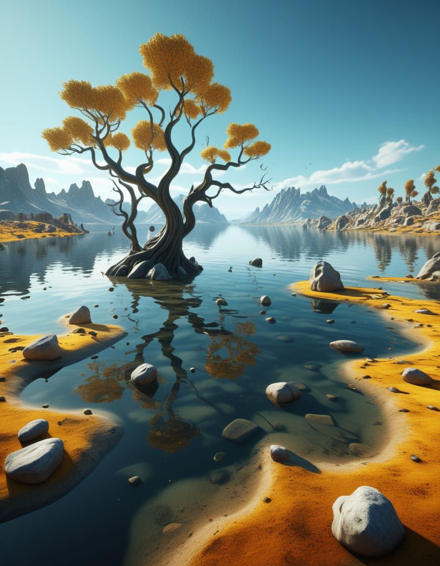 Surreal Dreamscape in Vibrant, Golden Light
