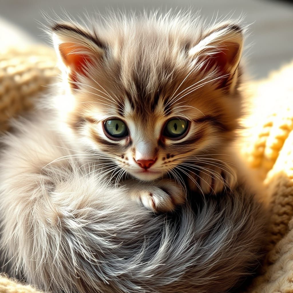 Realistic Portrait of a Cuddly Baby Kitten